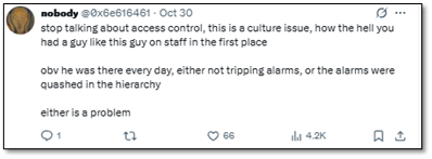 User thinks cybersecurity incident reflective of culture issue
