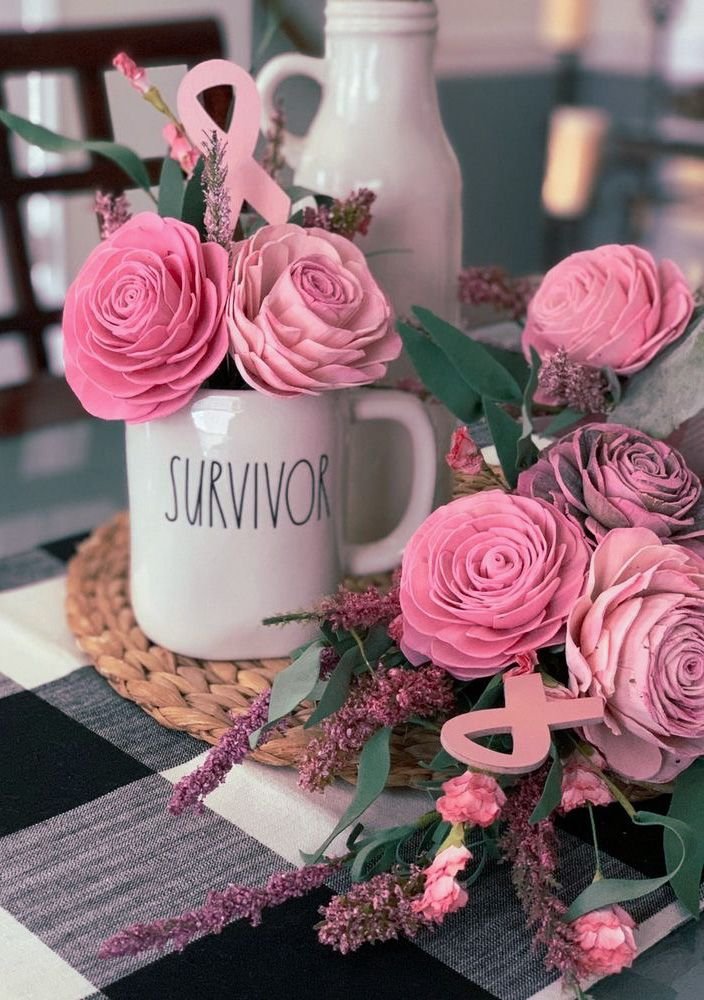 Pink rose centerpiece honoring a survivor