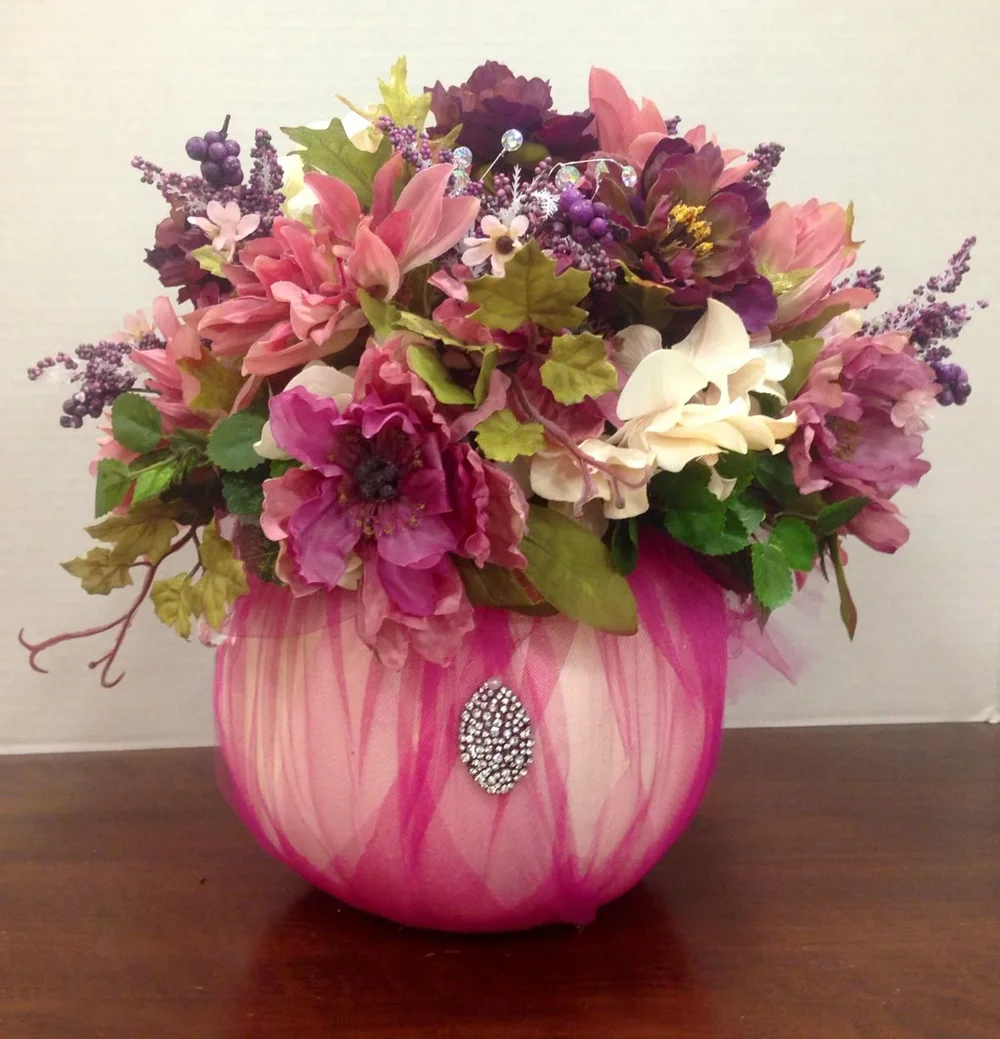 Handcrafted pink floral table centerpiece
