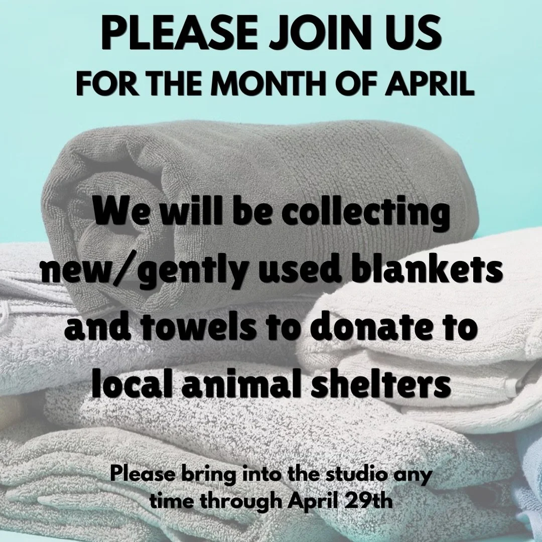 Help us spread a little love to our furry friends in the community! If you have any extra towels or blankets around the house we will gladly take them off your hands through the rest of April! Please drop them off any time (within hours of operation)