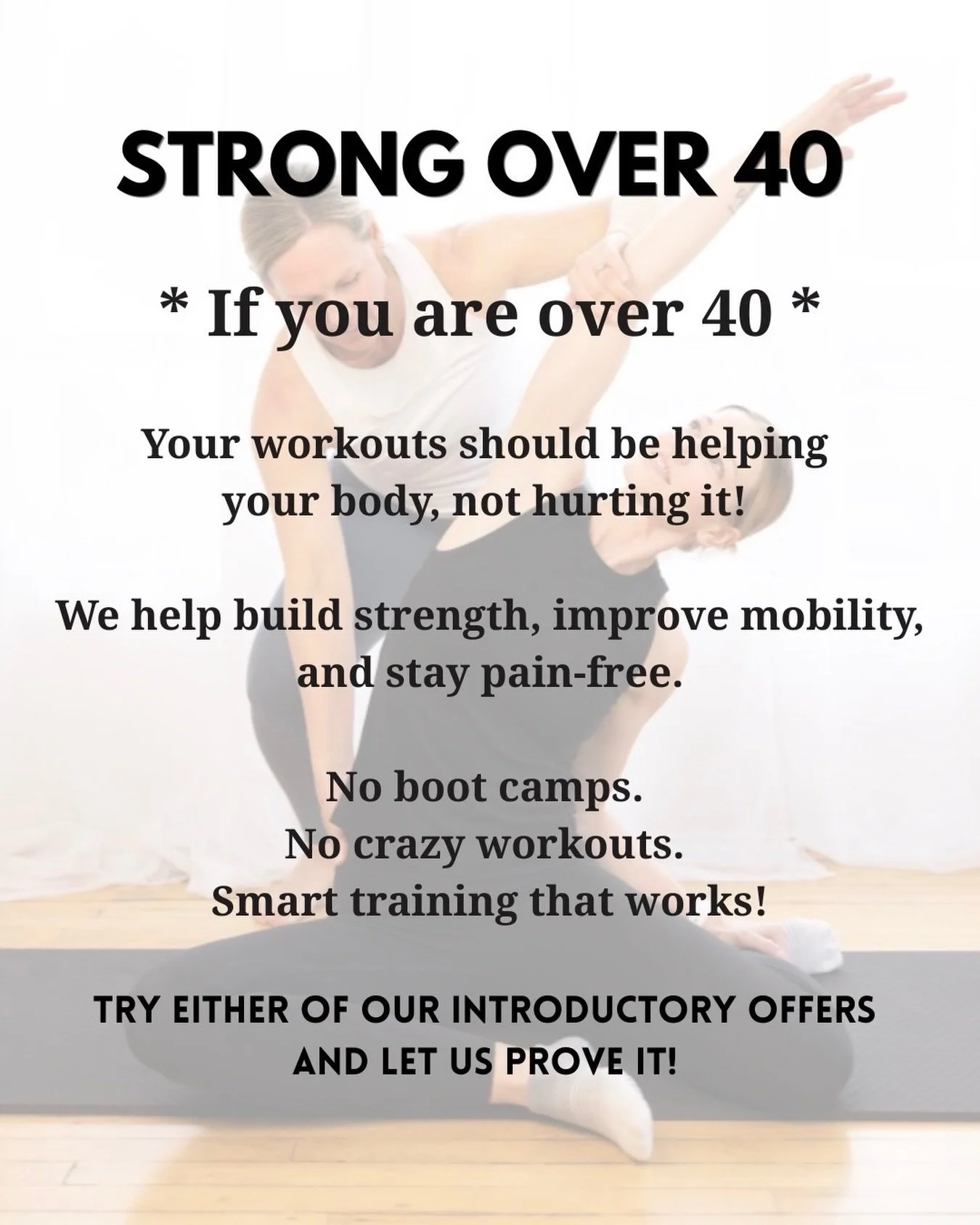 As we age, our bodies require a more thoughtful approach to fitness. 

If you&rsquo;re over 40, workouts should support your overall well-being, enhancing strength, boosting mobility, and keeping you pain-free. At Embody Pilates and Function, we focu