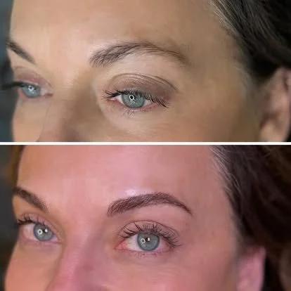 Before and after eyebrows correction creating balanced, even brows