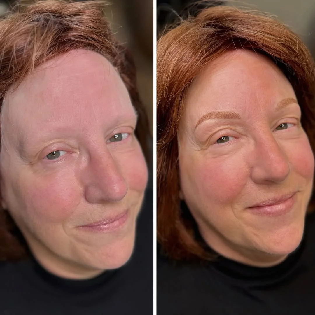 Eyebrows cosmetic tattoo before and after improving symmetry and arch