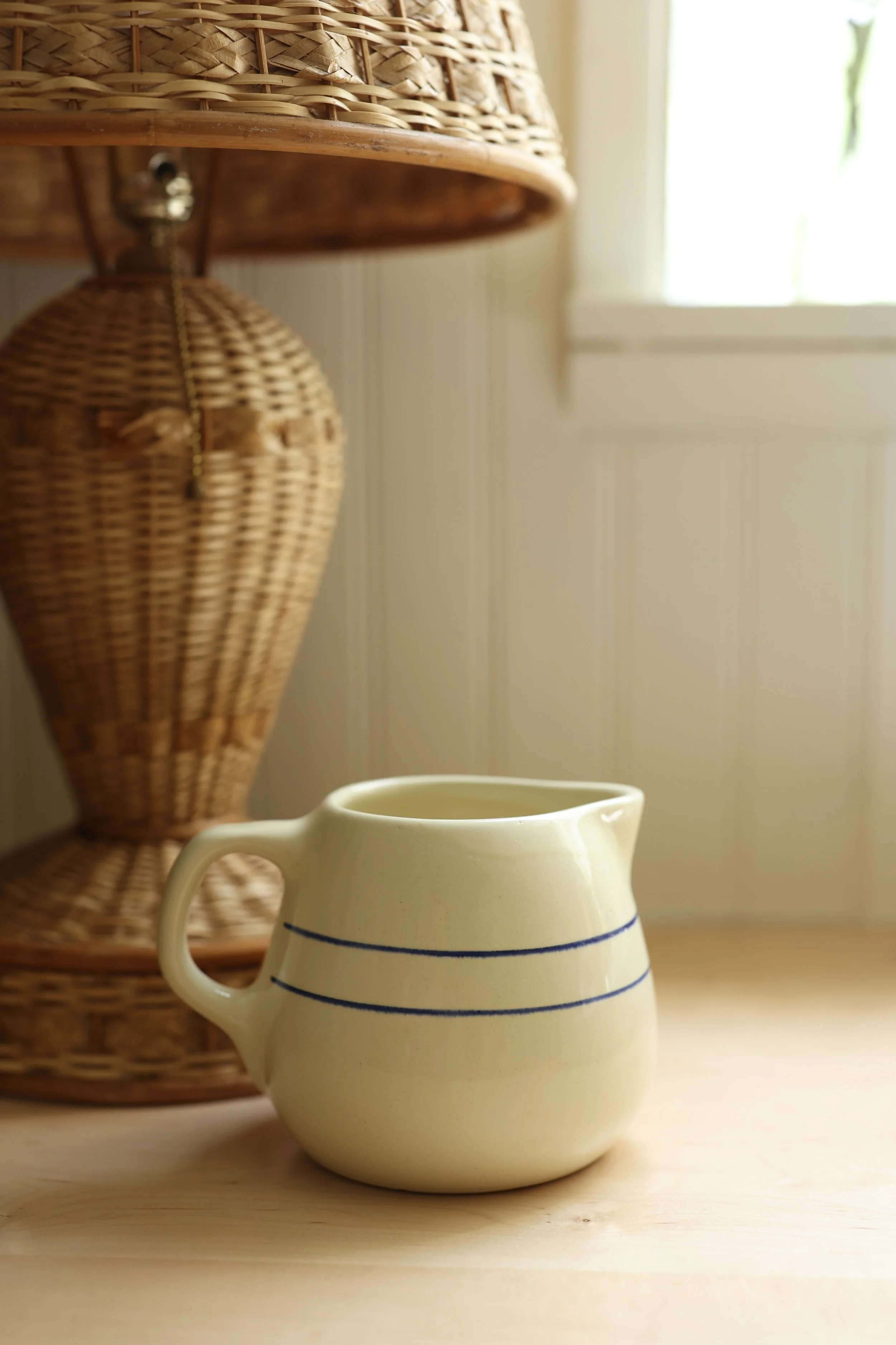 Vintage Blue & Cream Striped Stoneware Pitche