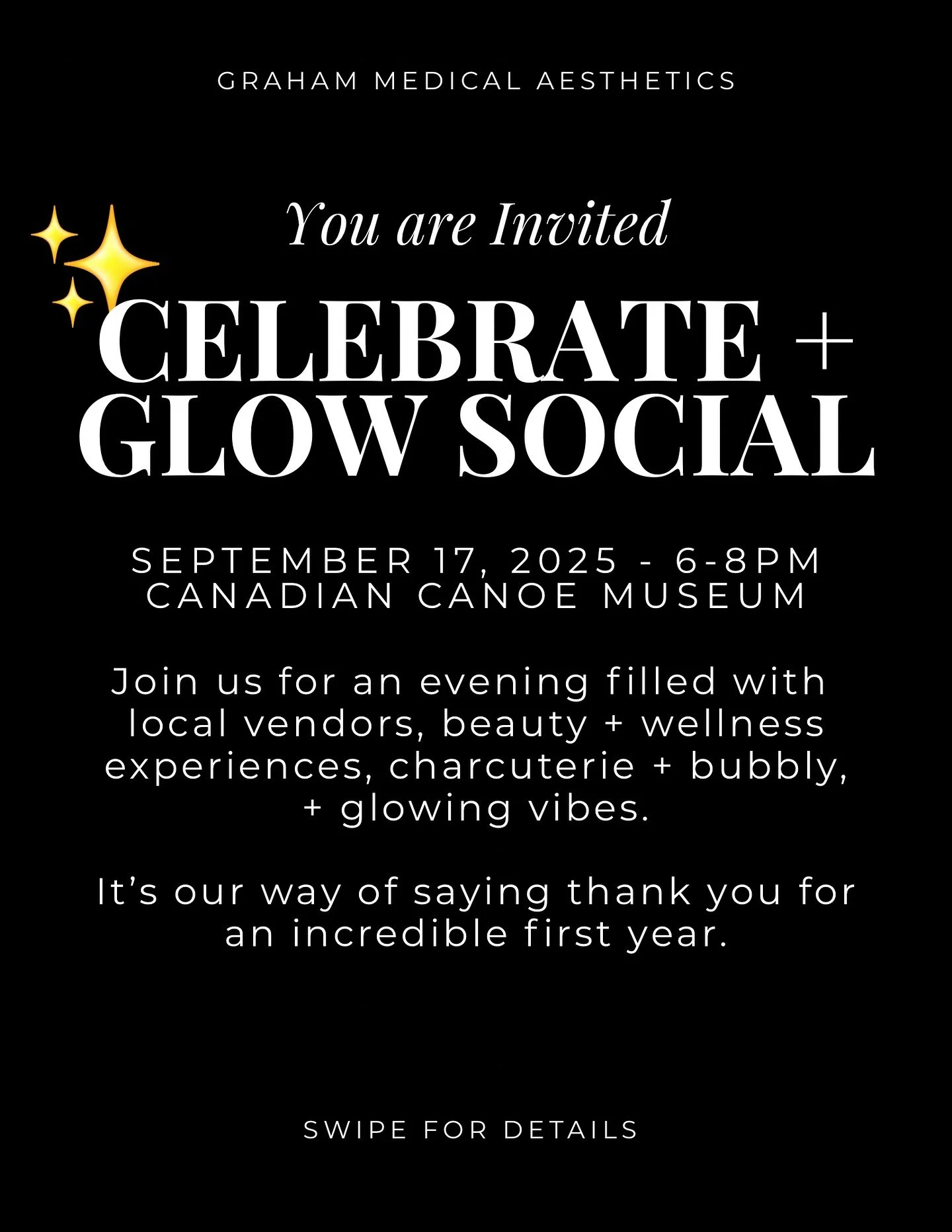 ✨ You&rsquo;re invited to our Celebrate + Glow Social ✨

🗓️ September 17, 2025
🕕 6&ndash;8 PM
📍Canadian Canoe Museum

@glowwithgrayce__  and I are celebrating one incredible year at GMA and we hope you can join us for this FREE event! 💫 Experienc