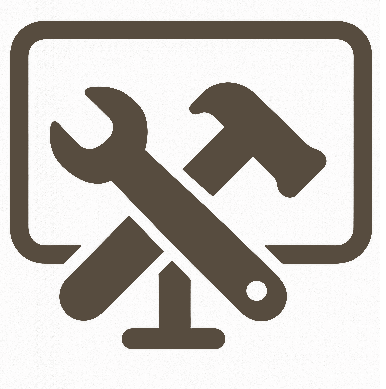 A black and white graphic with a crossed wrench and screwdriver, representing tools or maintenance.