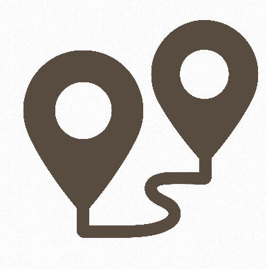 Outline of a map pin icon combined with a smiley face.