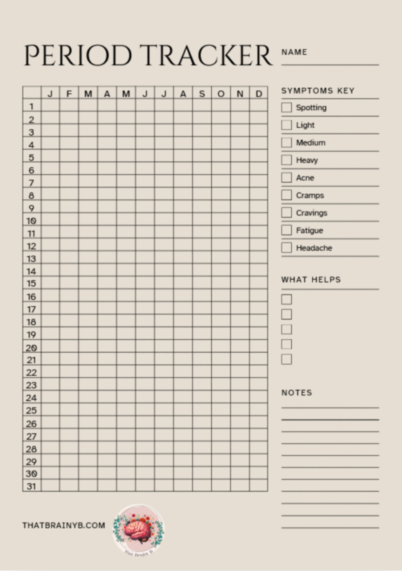 Period Tracker | Year Long | Vertical Orientation PDF