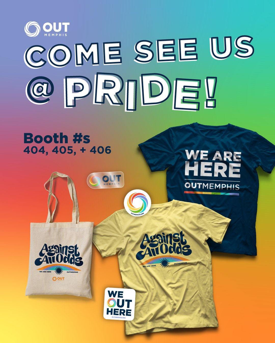 Going to the Mid-South Pride Festival? Stop by our booth and show off your OUTMemphis Pride all year round! ⁠
⁠
We've got stickers, totes, T-shirts, and more! 🏳️&zwj;🌈