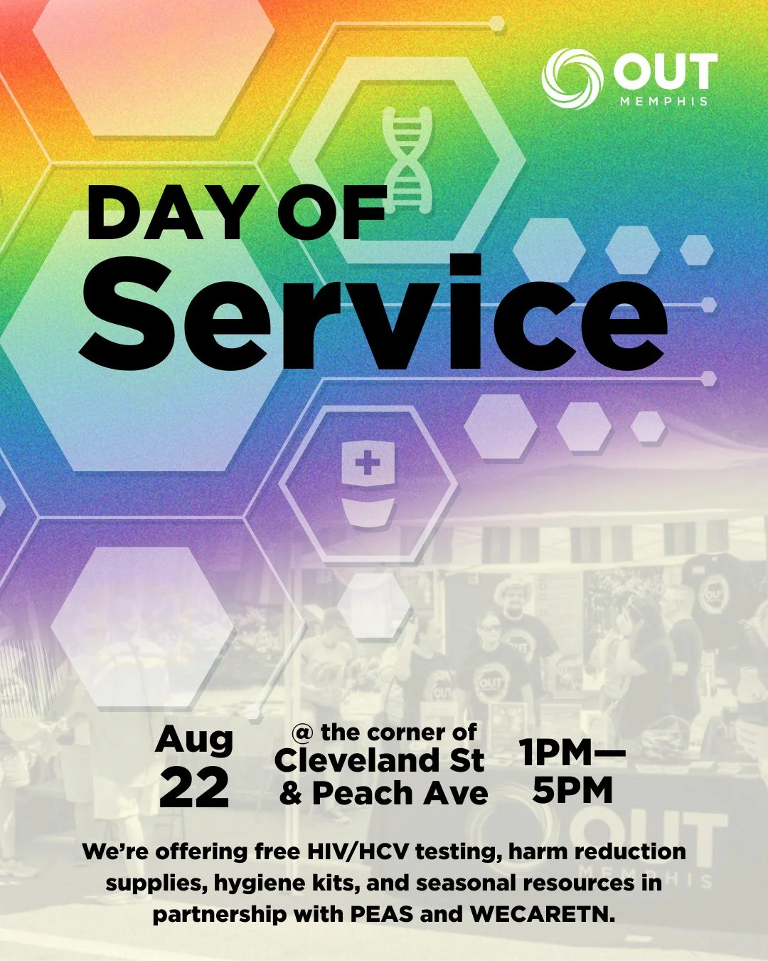 Join us for a Day of Service! 💜 Free HIV &amp; Hep C testing, hygiene kits, seasonal clothing, contraceptives, and more &mdash; plus refreshments, all in partnership with PEAS &amp; WECARETN.