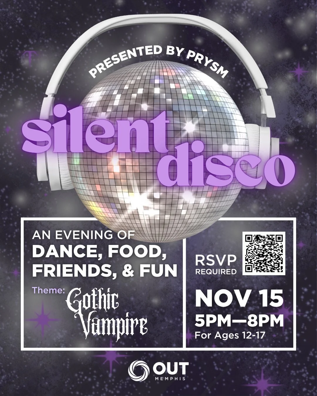 OUTMemphis is excited to announce that Silent Disco 2025 is HERE!⁠
⁠
This event is FREE &amp; OPEN to any LGBTQ+ youth and allies ages 12-17!⁠
⁠
RSVP is a REQUIRED part of your entry into the silent disco, so PLEASE BE SURE TO SIGN YOURSELF UP BEFORE