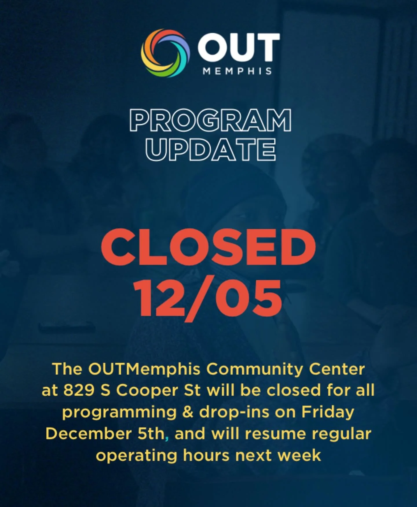 The Community Center will be closed today. We&rsquo;ll resume normal hours next week!