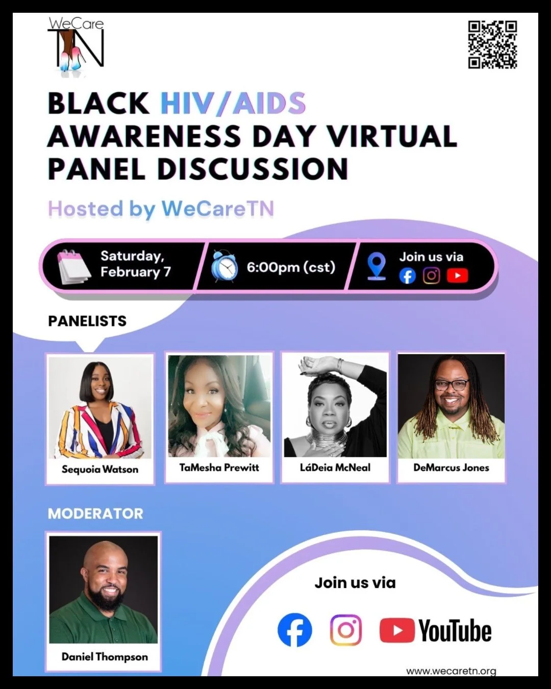 Join WeCareTN for an impactful and informative Black HIV/AIDS Awareness Day virtual panel discussion as we center Black voices, share lived experiences, and elevate conversations around education, advocacy, and prevention.⁠
⁠
📅 Saturday, February 7⁠