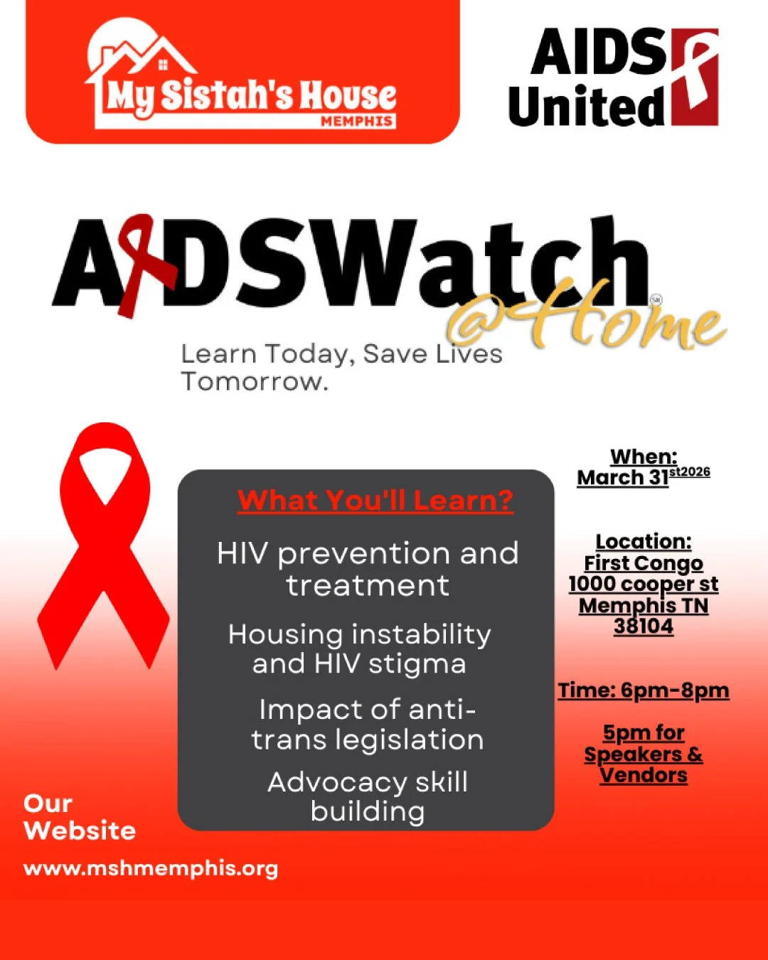 My Sistah's House &amp; AIDS United bring the Memphis community AIDSWatch@Home panel, including 2 of our amazing staff members, TaMesha Kaye &amp; Christian Mays. Alongside other powerful trans voices Dr. Marisa Richmond, Jasmine Tasaki, and Dr. Ramo