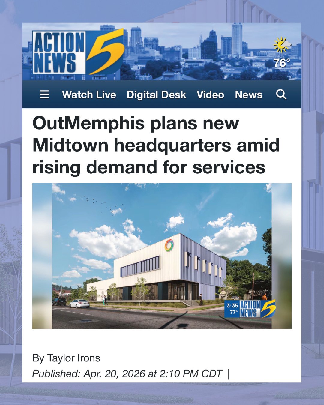 Look we're on the news! Thanks for sharing our story Action News 5! ⁠
⁠
OUTMemphis plans new Midtown Headquarters amid rising demand for services, by Taylor Irons⁠
⁠
Be part of the action at outmemphis.org/resiliencecampaign
