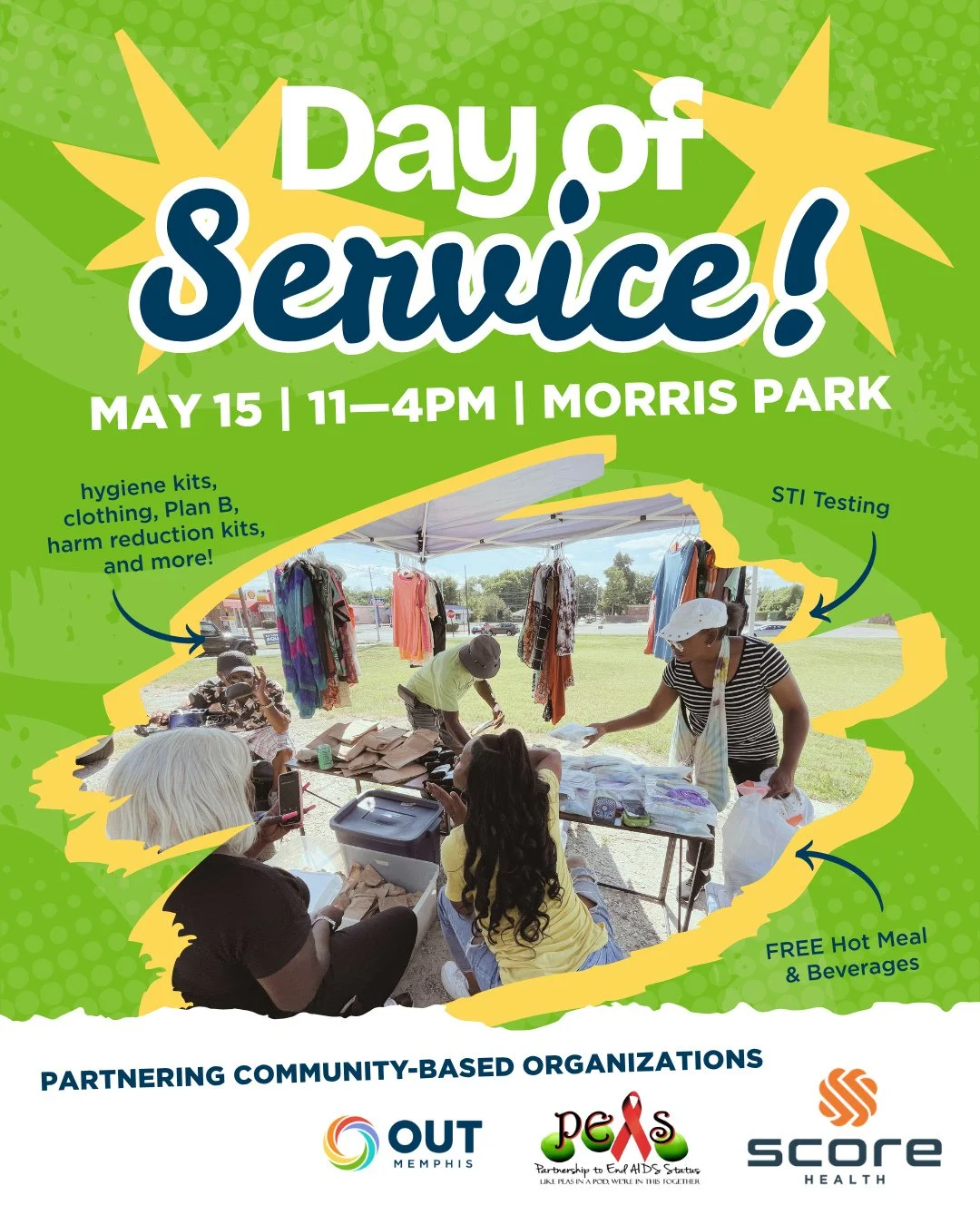 We would love for you to join us in supporting our community with essential resources and care! ⁠
⁠
May 15 @ Morris Park from 11AM-4PM⁠
&mdash; Joining us will be @partnershiptoendaidsstatus &amp; @scorehealthtn⁠
⁠
There will be STI testing, hygiene 