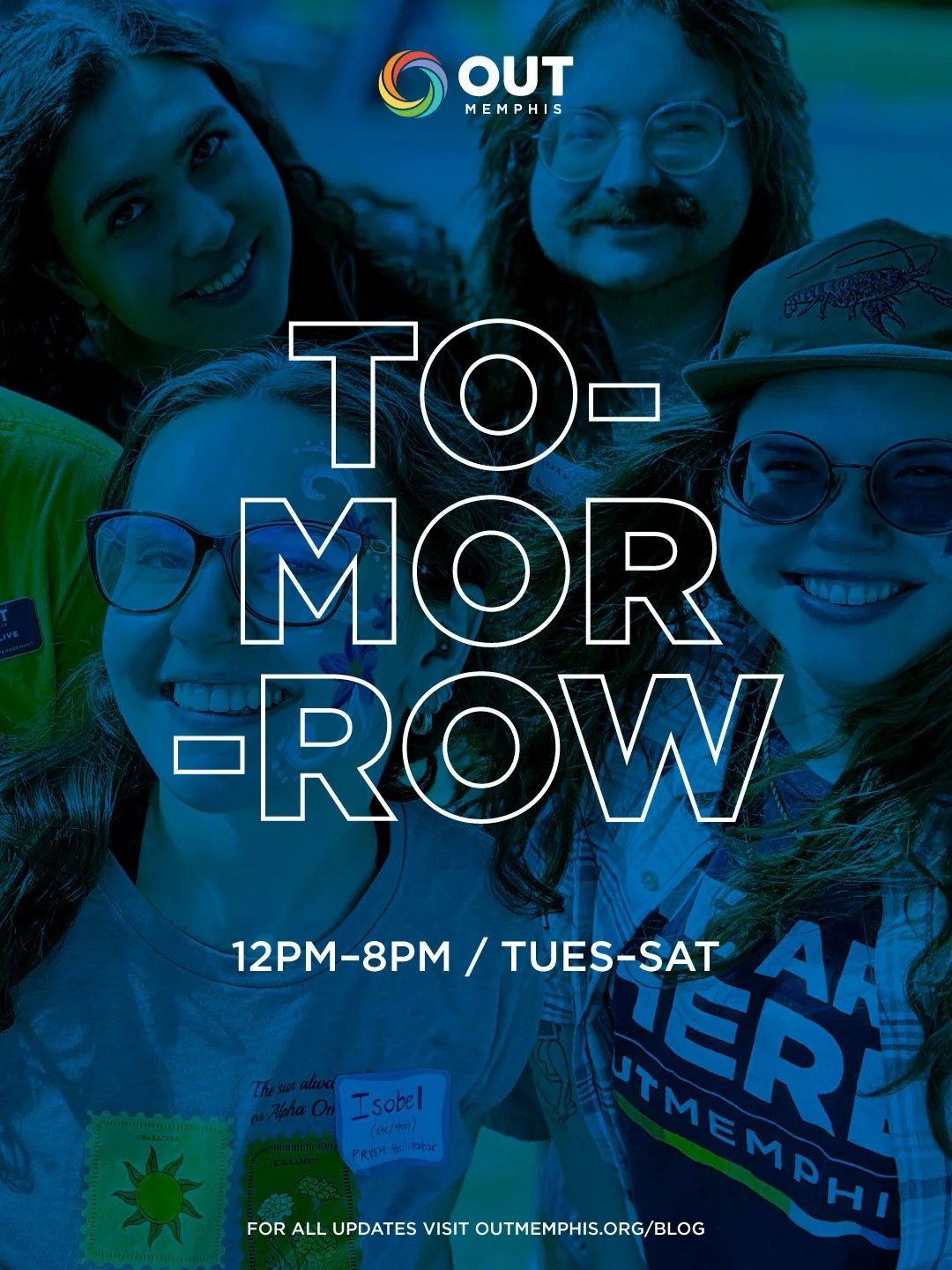 TOMORROW. We&rsquo;re OPEN FOR MORE. ⁠
⁠
Starting tomorrow, OUTMemphis is open for walk-ins: ⁠
TUESDAY &mdash; SATURDAY ⁠
12PM &mdash; 8PM ⁠
⁠
More hours. ⁠
More programming.⁠
More FREE HIV, HepC, &amp; Syphilis Testing. ⁠
More opportunities to acces