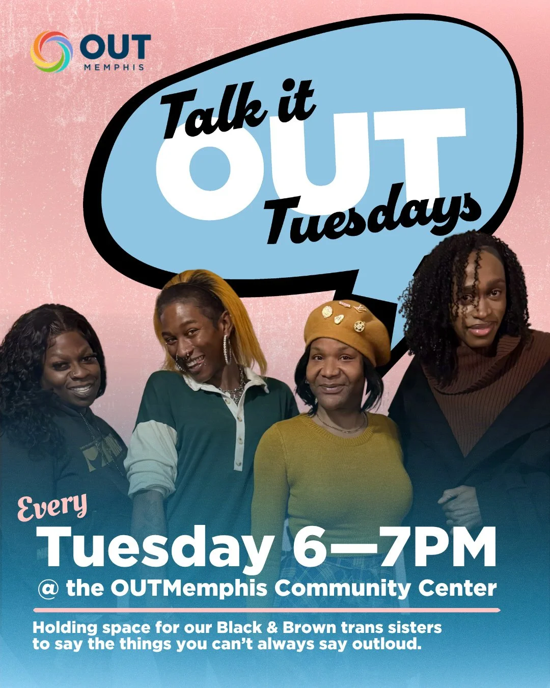 Talk it OUT Tuesdays is back with MORE dates on the calendar, now WEEKLY at the OUTMemphis Community Center our Black &amp; Brown trans sisters have a place to unwind and let it all out.⁠
⁠
Check out all the September opportunities we've got this mon