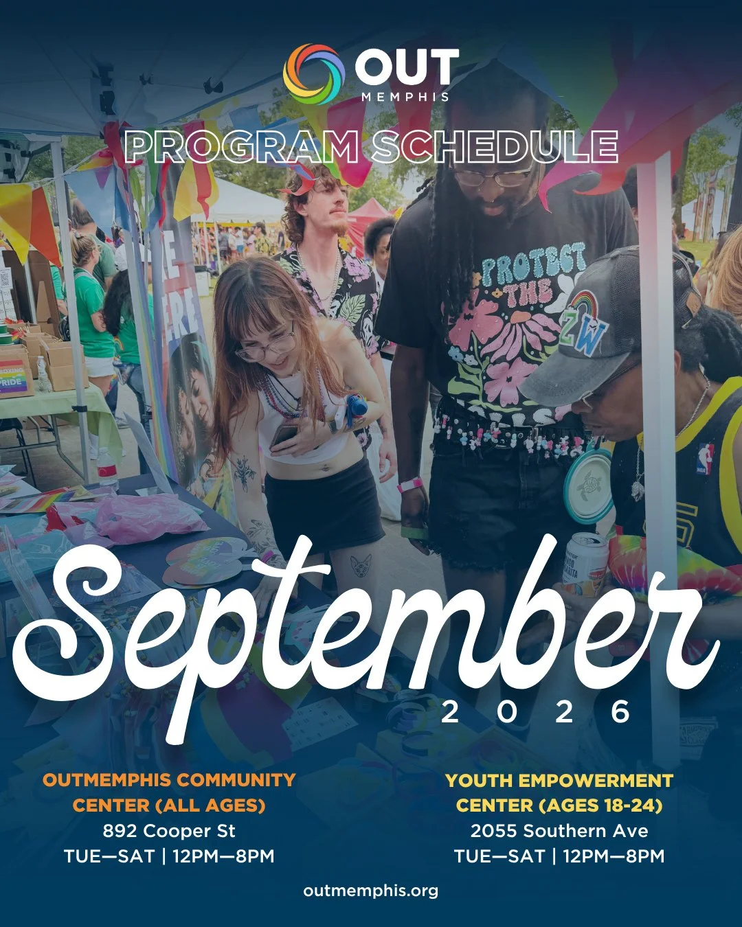 This month with OUTMemphis 🏳️&zwj;🌈

Returning programming, community events, partnerships, and more opportunities to meet us at the door. 

TUES&mdash;SAT, 12&mdash;8PM