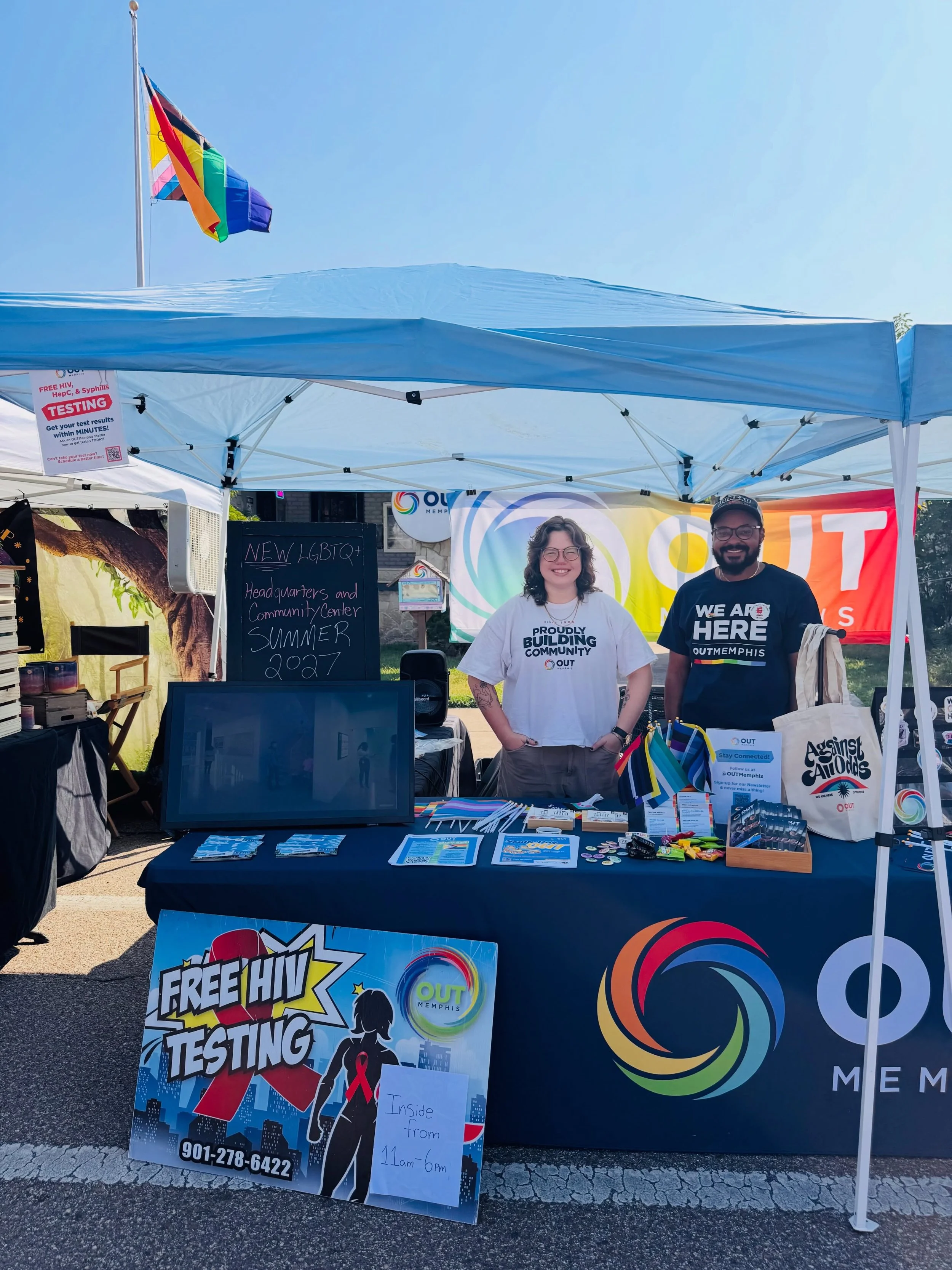 We OUT here Cooper-Young Fest! 🏳️&zwj;🌈

Stop by the booth for FREE HIV/HepC/Syphilis testing (and goodies), learn about what we&rsquo;ve got coming up in programs, and get a peek at the new building going up at in the Crosstown neighborhood!
