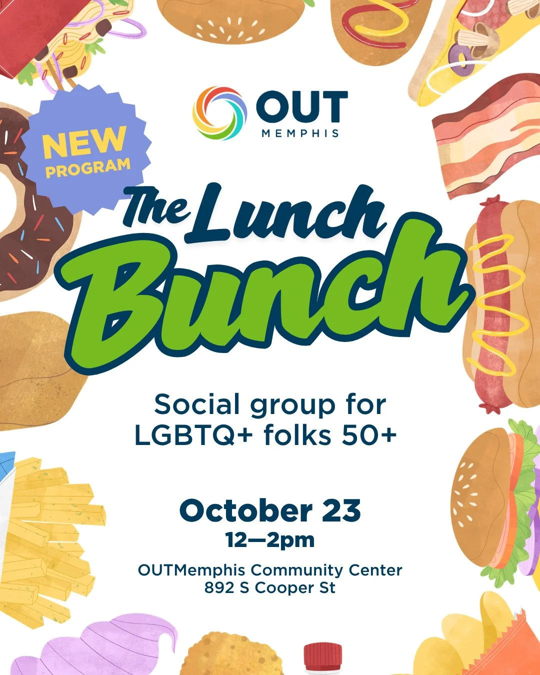 We are launching another NEW PROGRAM this month, introducing The Lunch Bunch gatherings! ⁠
⁠
This social group gathering is for LGBTQ+ elders 50+ centered around shared meals, potlucks, conversation, and community building. Join us at the Community C