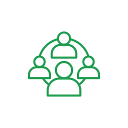 Icon of five people connected in a network, representing teamwork or collaboration.