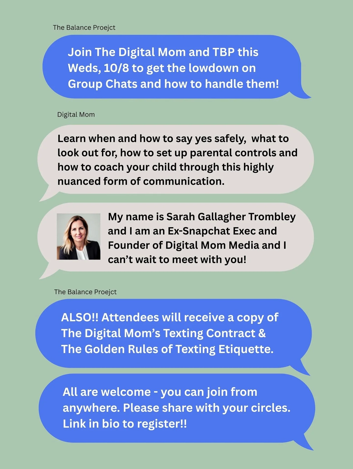 👑✨ Parents, it&rsquo;s time to claim your texting crown! ✨👑

Your kids are in group chats. Do you know what&rsquo;s happening in them?

On Tuesday, October 8th at 8pm ET, join us and @digitalmomming for a webinar that will:

📱 Pull back the curtai