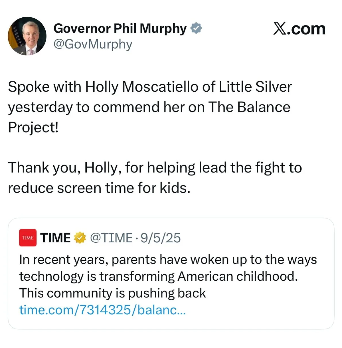 We just saw that our new friend @govmurphy mentioned our call on X a few weeks back!

We are so very honored to be collaborating with Governor Murphy and the NJ Governor&rsquo;s office on this critical topic. 

More to come!! 🎉