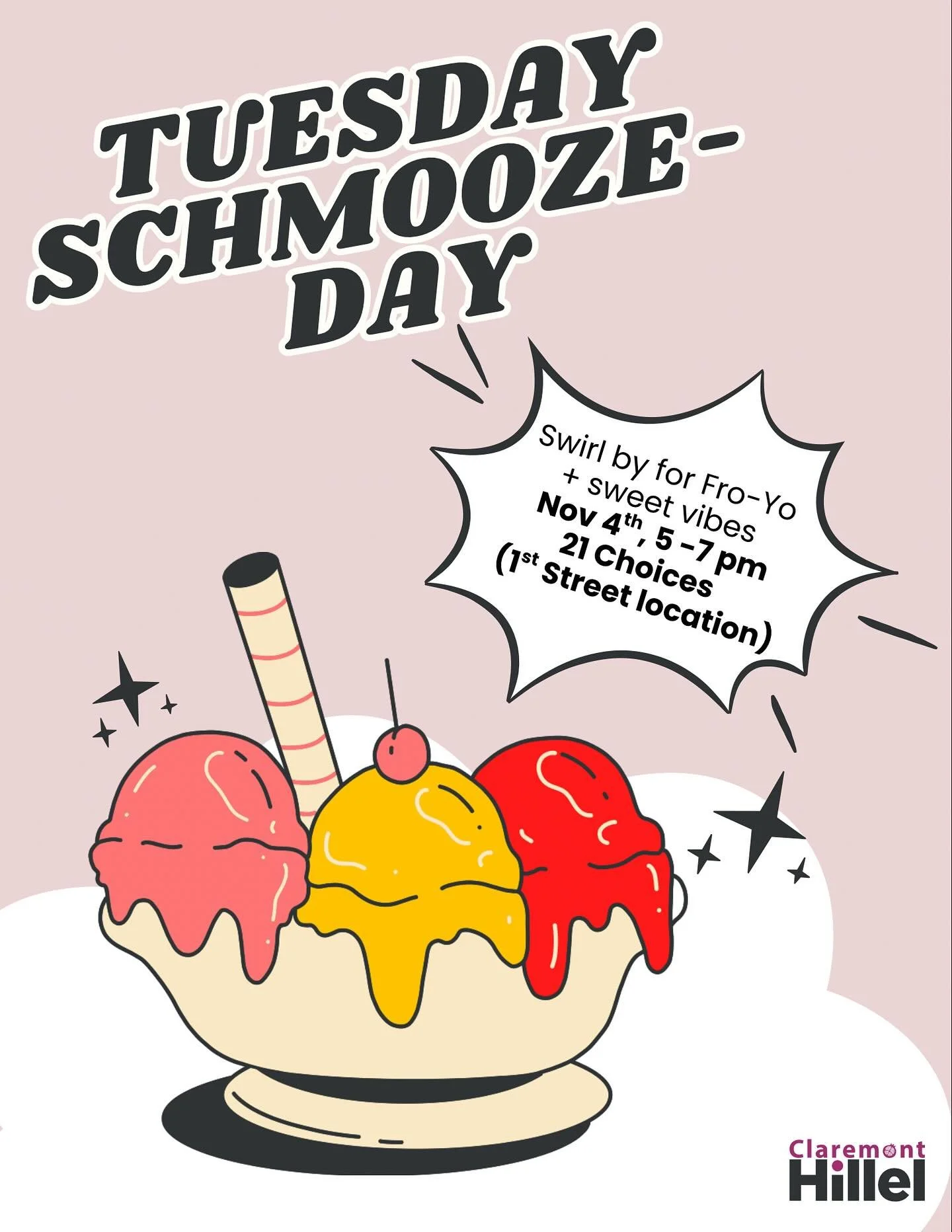 🍦It&rsquo;s baaaaack!!! Tuesday Schmoozeday at 21 Choices🍦

Join us tomorrow from 5-7pm !! Take a study break and hang with Sami the Springboard😊📚