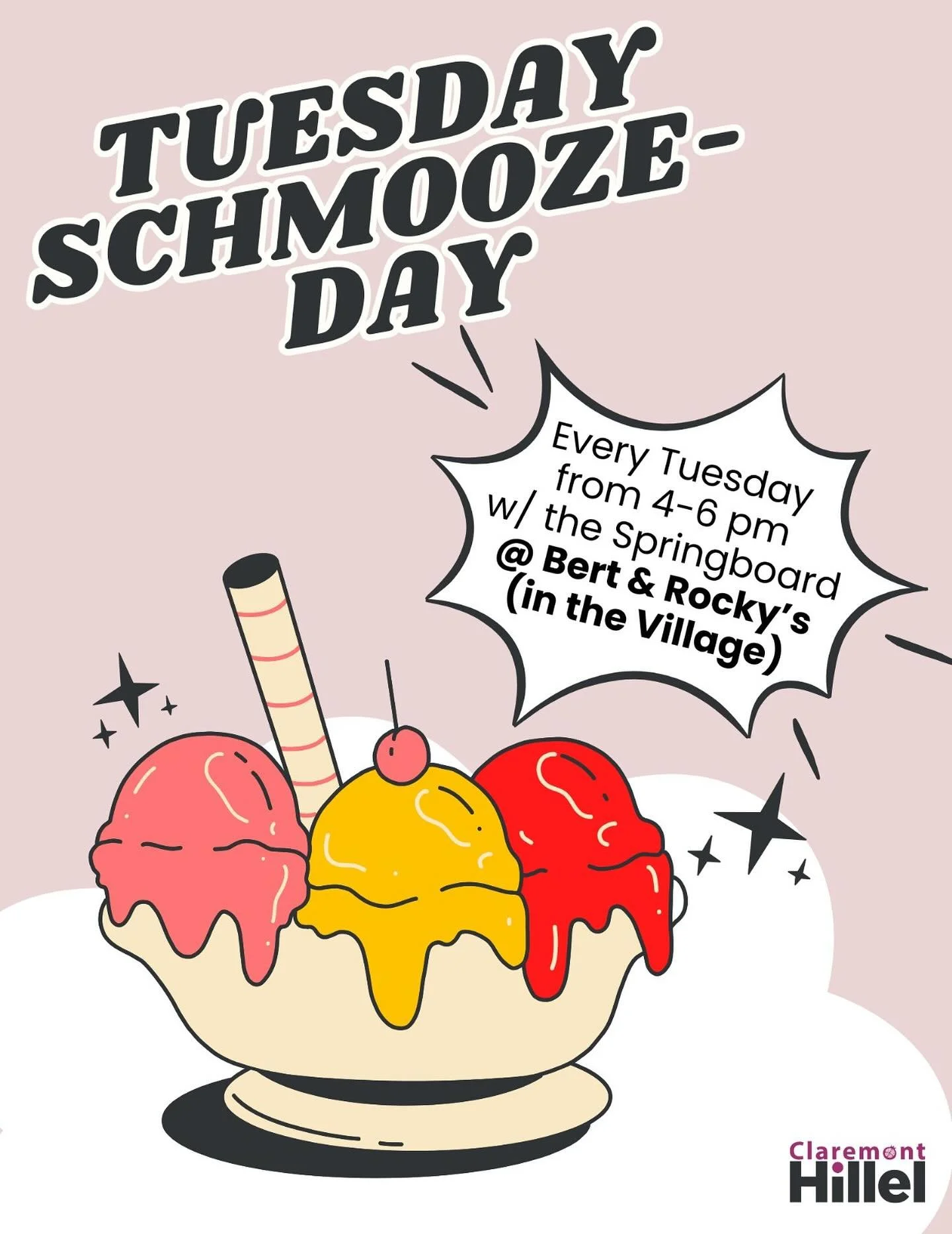 🍦Tuesday Schmooze-day is back!🍦
Join us tomorrow (and every Tuesday!) for sweet vibes and ice cream at Bert &amp; Rocky&rsquo;s. 4&ndash;6pm in the Village💙