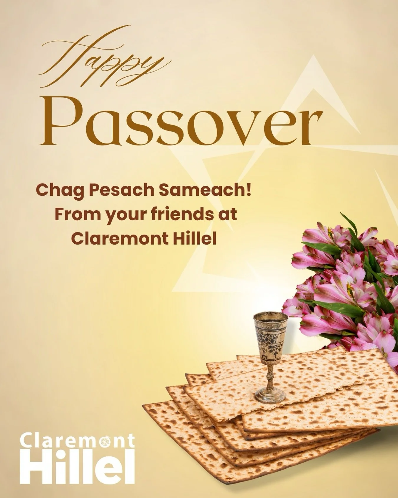 Chag Pesach Sameach from Claremont Hillel ✡️

Wishing you a joyful and meaningful Passover filled with community, connection, and celebration. May this season of freedom bring light, renewal, and togetherness.

#Passover #ChagPesachSameach #JewishLif