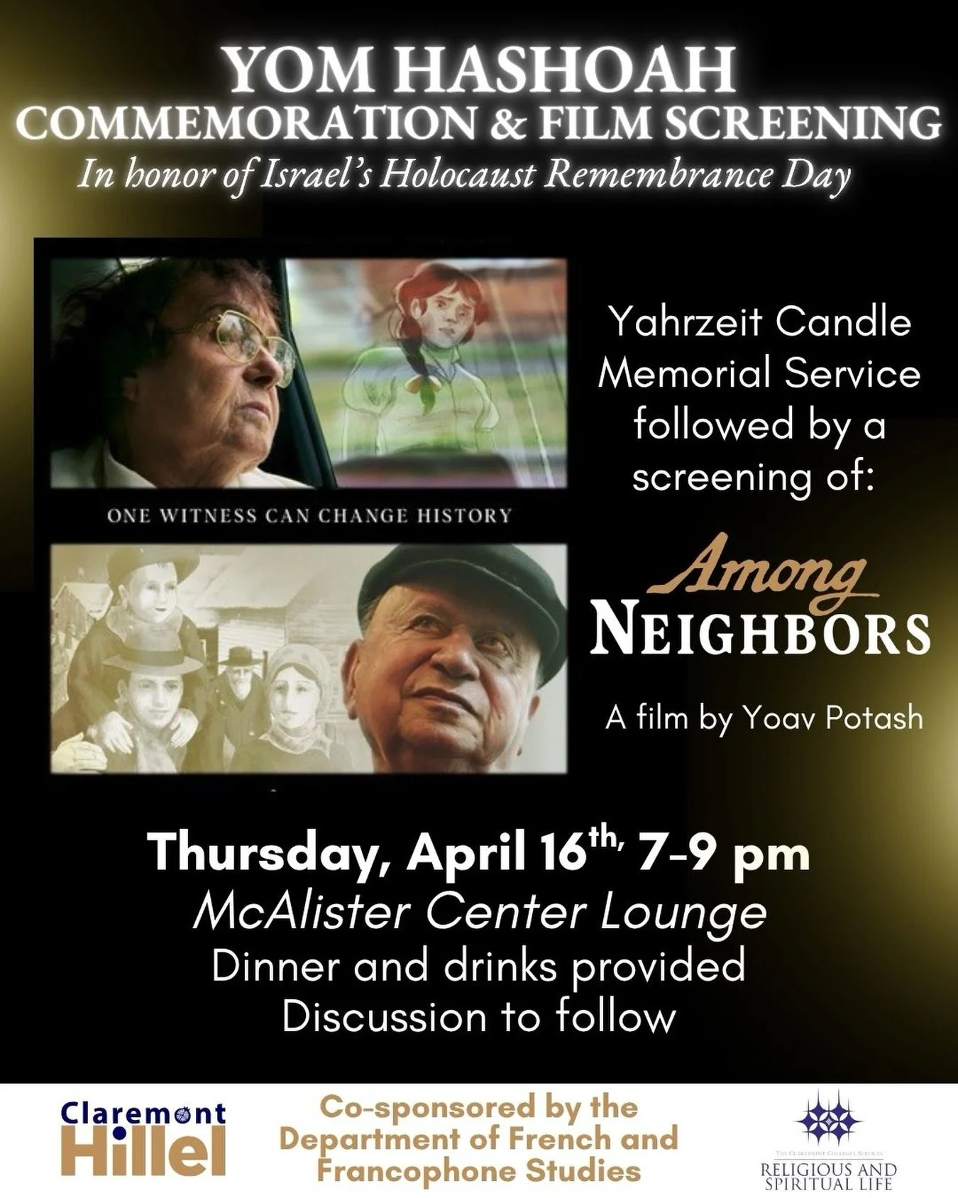 Join us for a Yom HaShoah commemoration featuring a Yahrzeit candle 🕯️memorial service, dinner and drinks, and a screening of a film by Yoav Potash, with discussion to follow. 

This program honors Israel&rsquo;s Holocaust Remembrance Day and is co‑