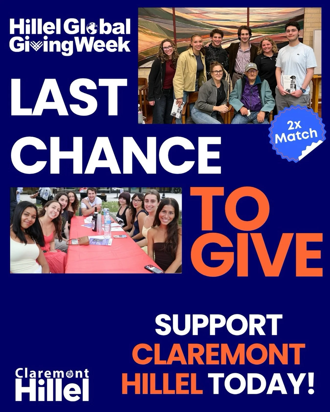 With just a few hours left before #HillelGlobalGivingWeek comes to a close, this is your last chance to show Jewish Students you stand with them, no matter what challenges they may face. Your gift today ensures Claremont Hillel remains a home away fr