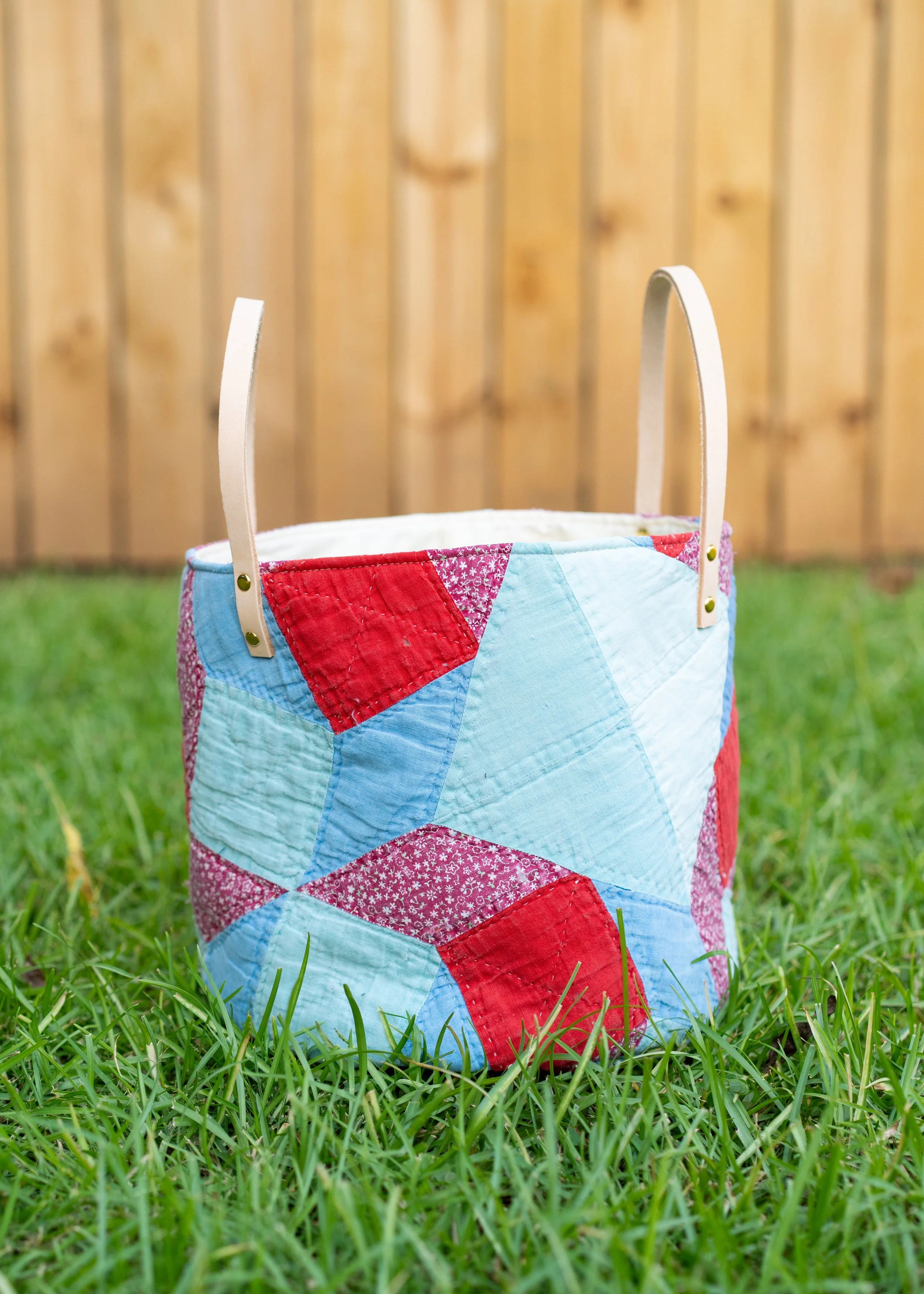 Quilted Basket with Leather Handles