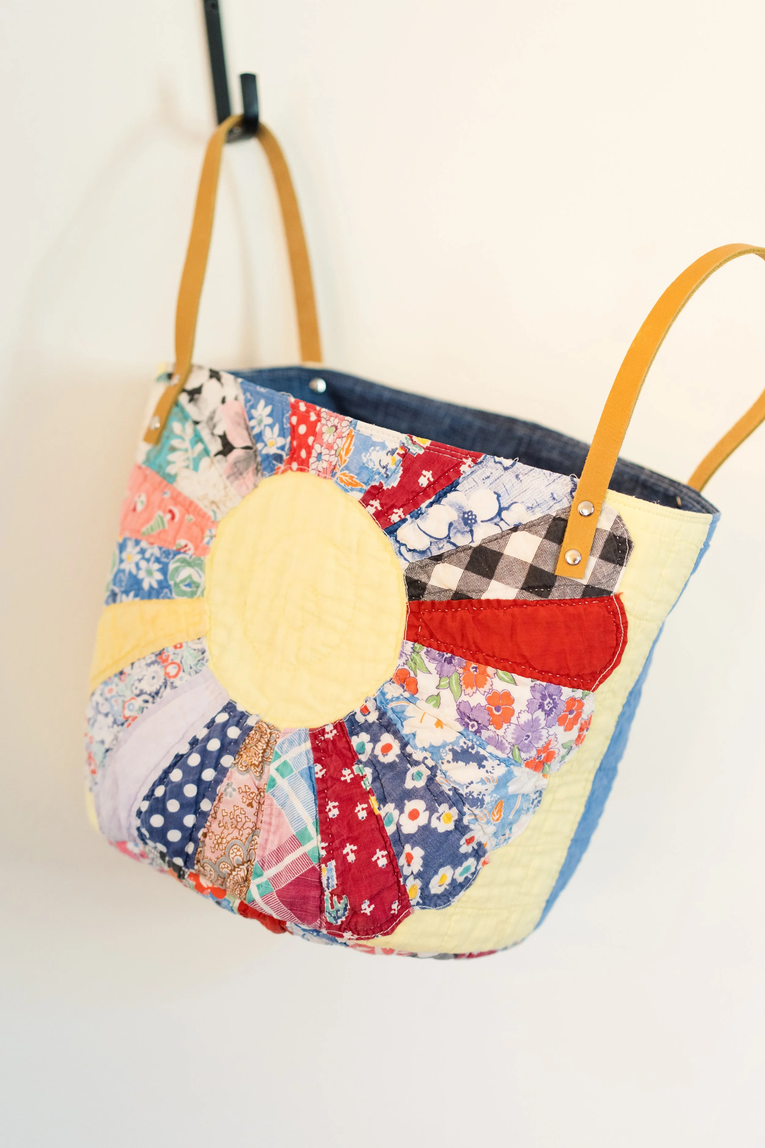 Quilted Basket with Leather Handles