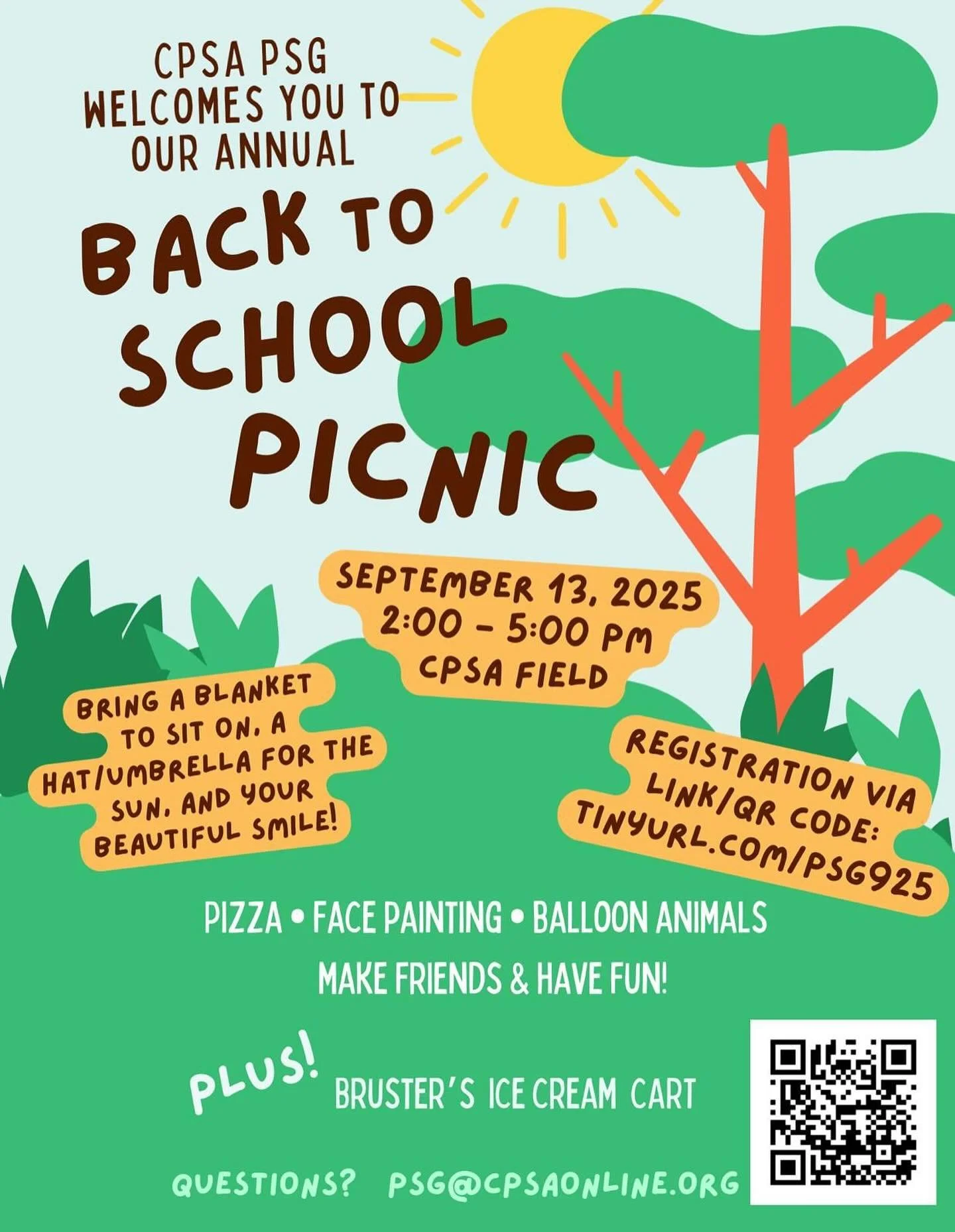 The Parent Support Group (PSG) Back to School Picnic will take place on Saturday, September 13, 2025 from 2:00pm - 5:00pm at CPSA inshaAllah!

It's a wonderful way for kids to play with their new friends and for families to meet as we kick off anothe