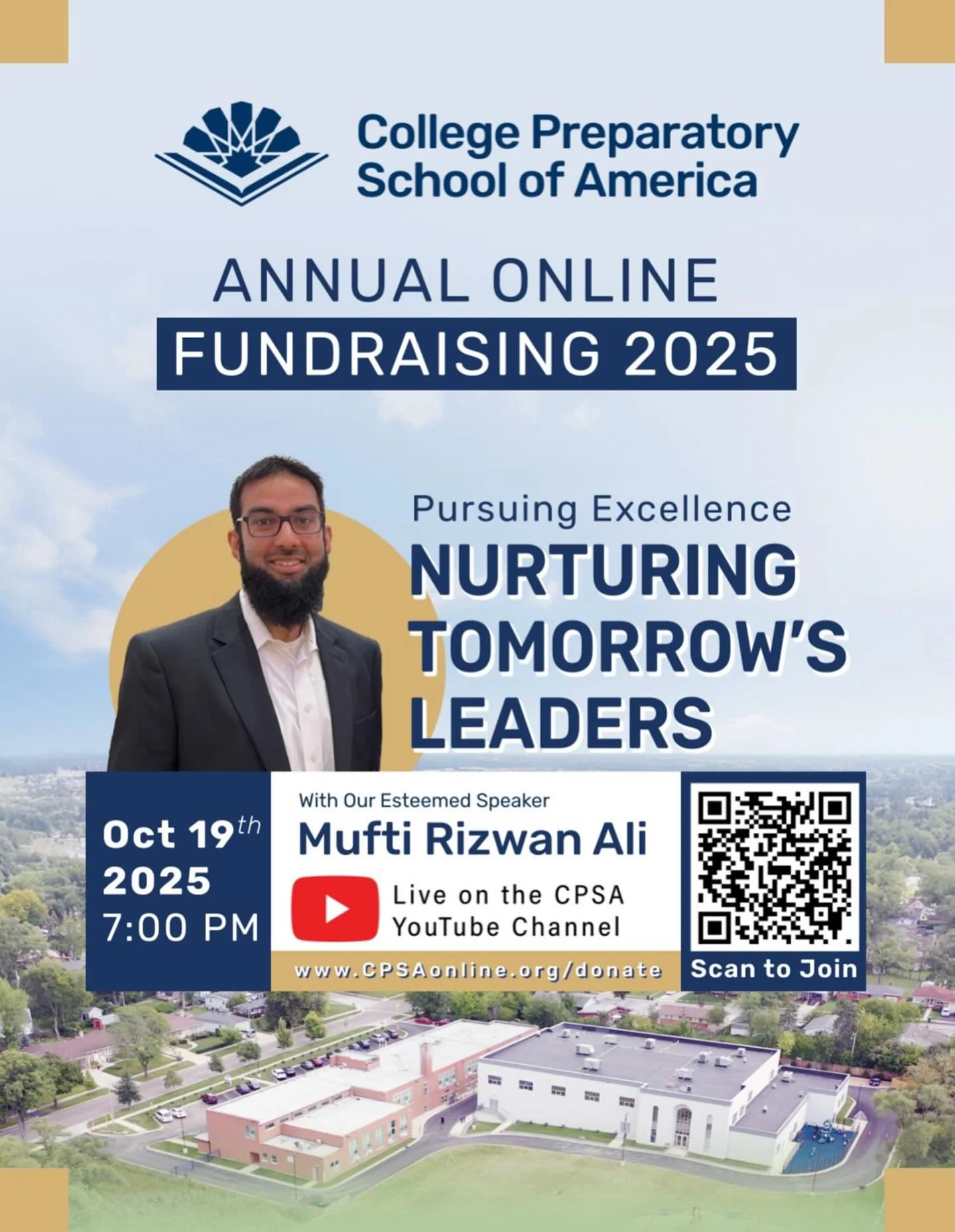 We are excited to invite you all to our annual virtual fundraiser taking place on Sunday, October 19th, 2025 at 7:00pm inshaAllah. The event will be live on our YouTube channel. 

If you are unable to join, we encourage you to visit the link to donat