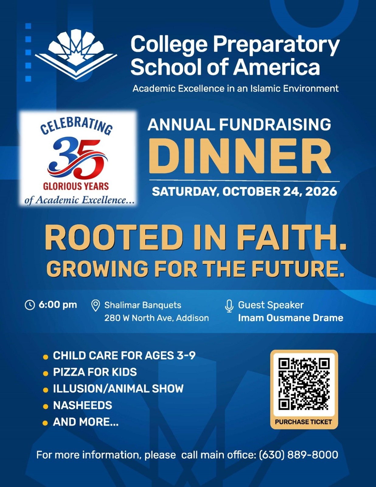 Annual Fundraising Dinner: Oct 24, 2026 (Saturday)