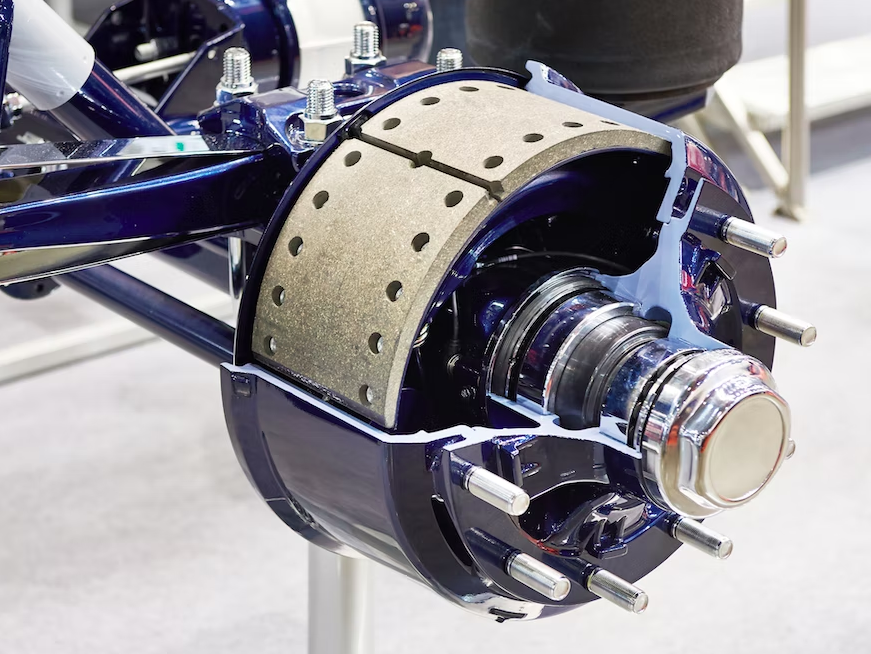 close-up of truck drum brake assembly