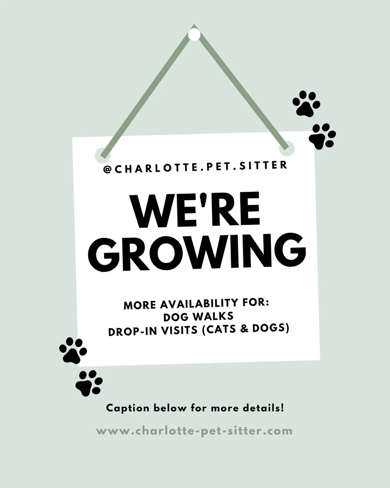 Exciting news: we&rsquo;re growing! 🐾 Starting next week, we&rsquo;ll have another amazing team member available for dog walks and drop-in visits (for both pups and kitties)! This means more availability and the ability to schedule your walks and vi