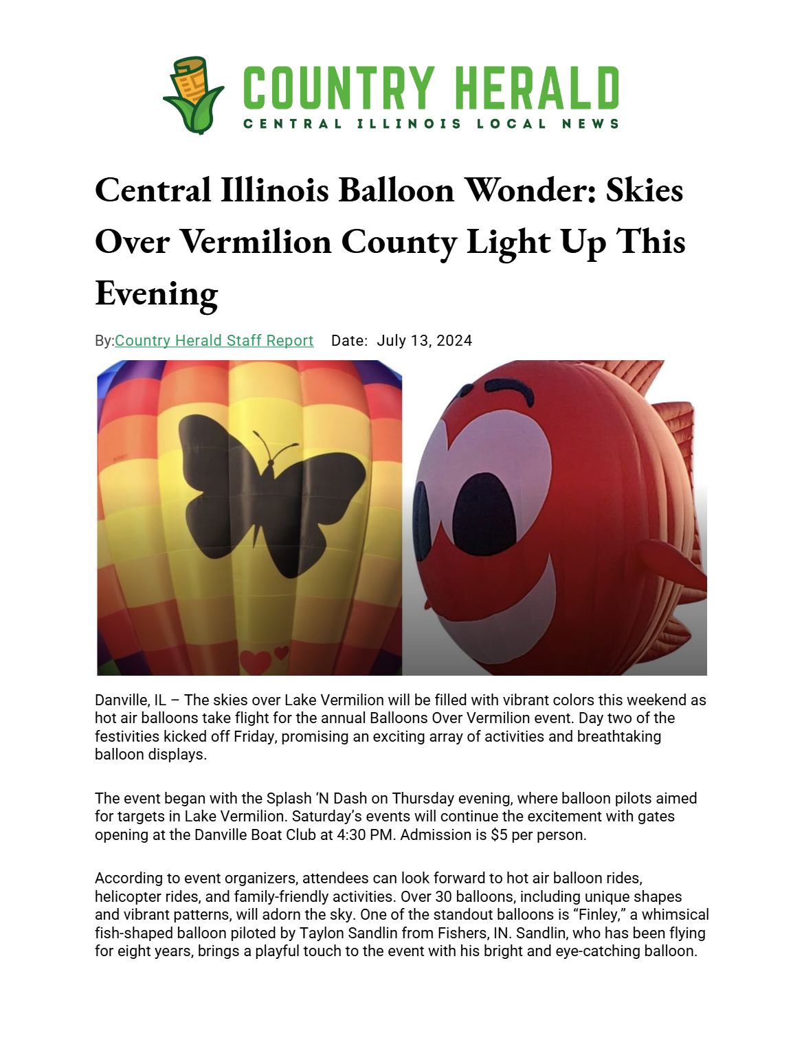 Country Herald – Central Illinois Balloon Wonder: Skies Over Vermilion County Light Up This Evening