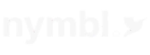 Close-up of the text 'nymbl.' with a bird logo on the right, on a black background.