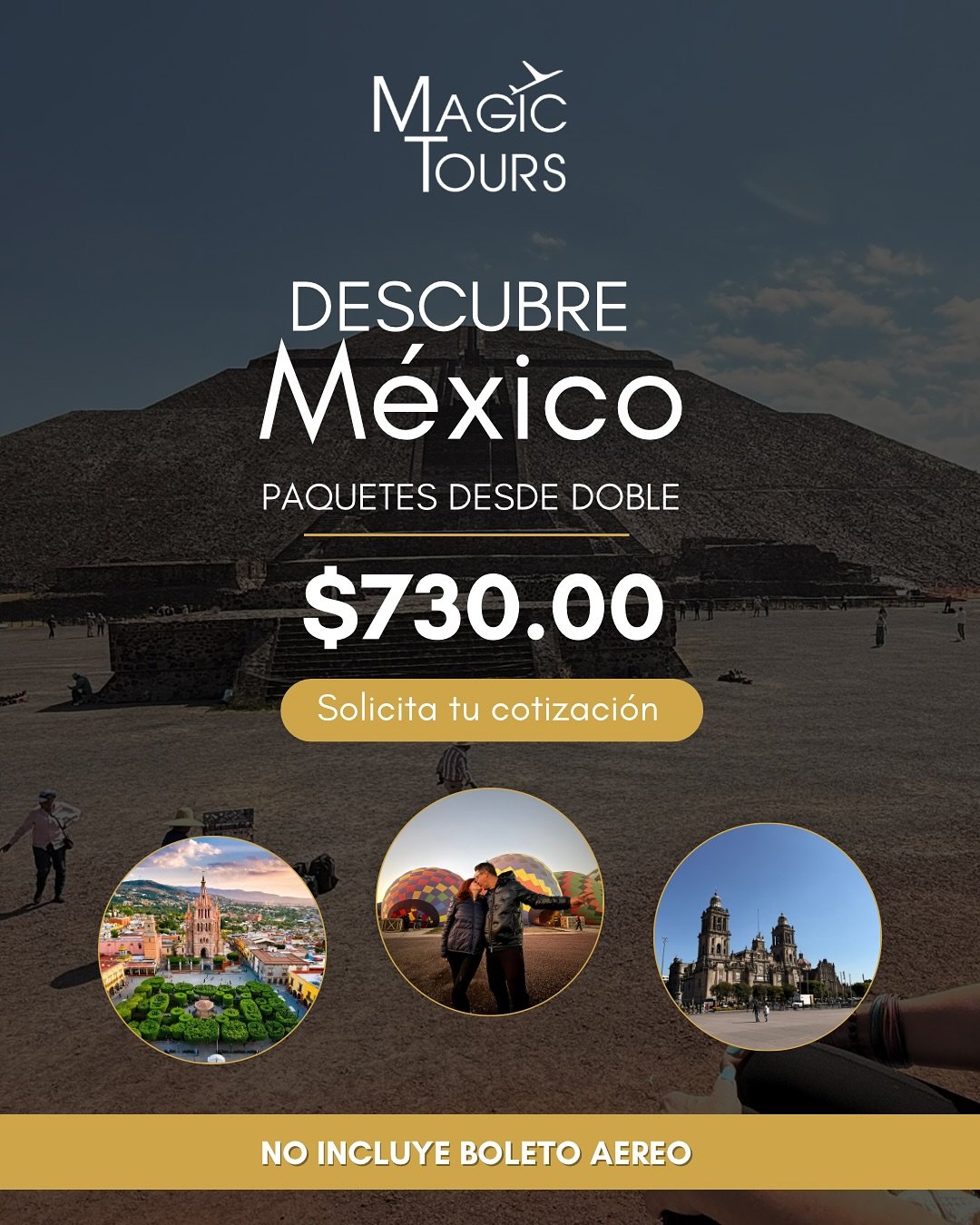 🌎✨ &iexcl;Prep&aacute;rate para la aventura de tu vida!✨🌎

&Uacute;nete a nosotros en un viaje inolvidable por Ciudad de M&eacute;xico y descubre la magia de Quer&eacute;taro, San Miguel de Allende, las majestuosas pir&aacute;mides de Teotihuac&aac