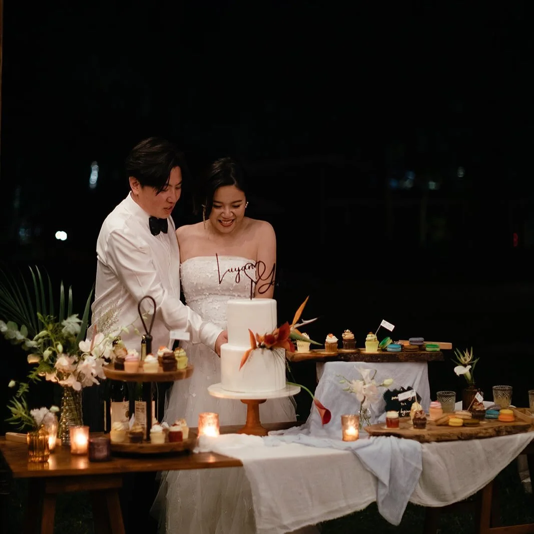 As the cake was shared and the toasts were made, the hula swayed and the flames danced &mdash; our forever began in a night of magic. 🌺🥂✨