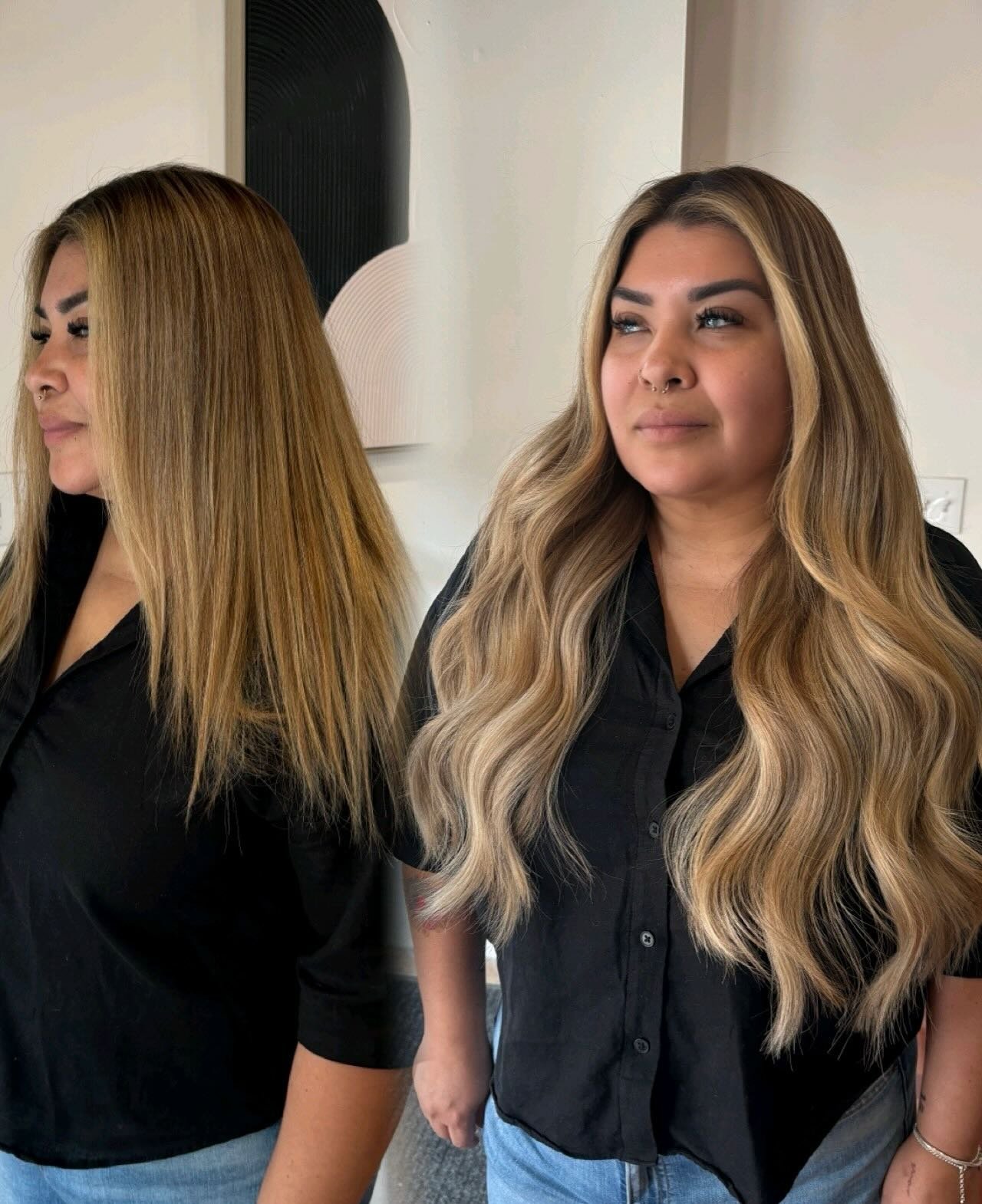 💕What a difference Long hair can make! 🤩
My Beautiful Client is wearing 22” @bellamihair extensions in the new @realericvaughn shades Cookie dough 🍪✨