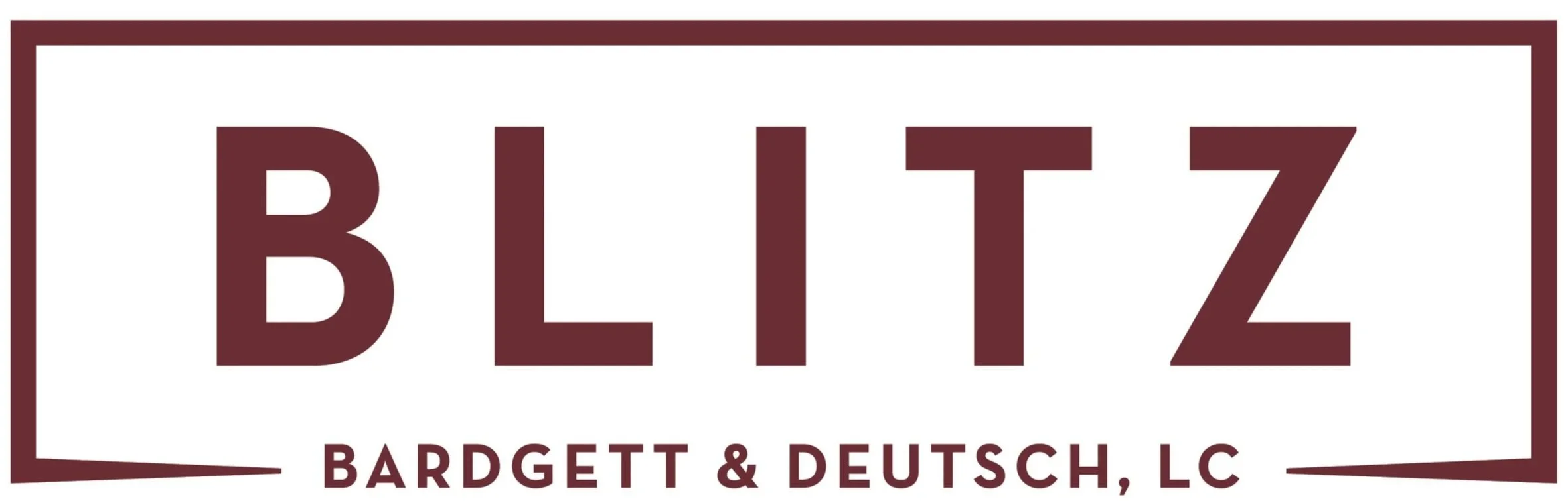 Logo for Bltz Bardgett & Deutsch, LLC, featuring bold, uppercase text with a rectangular border in maroon color.