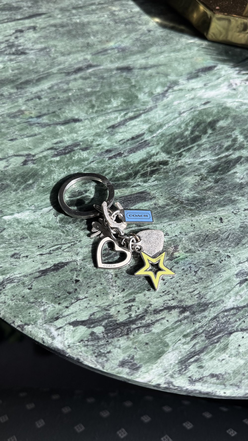 Silver Y2K Coach charm keychain — thrift happy be happy