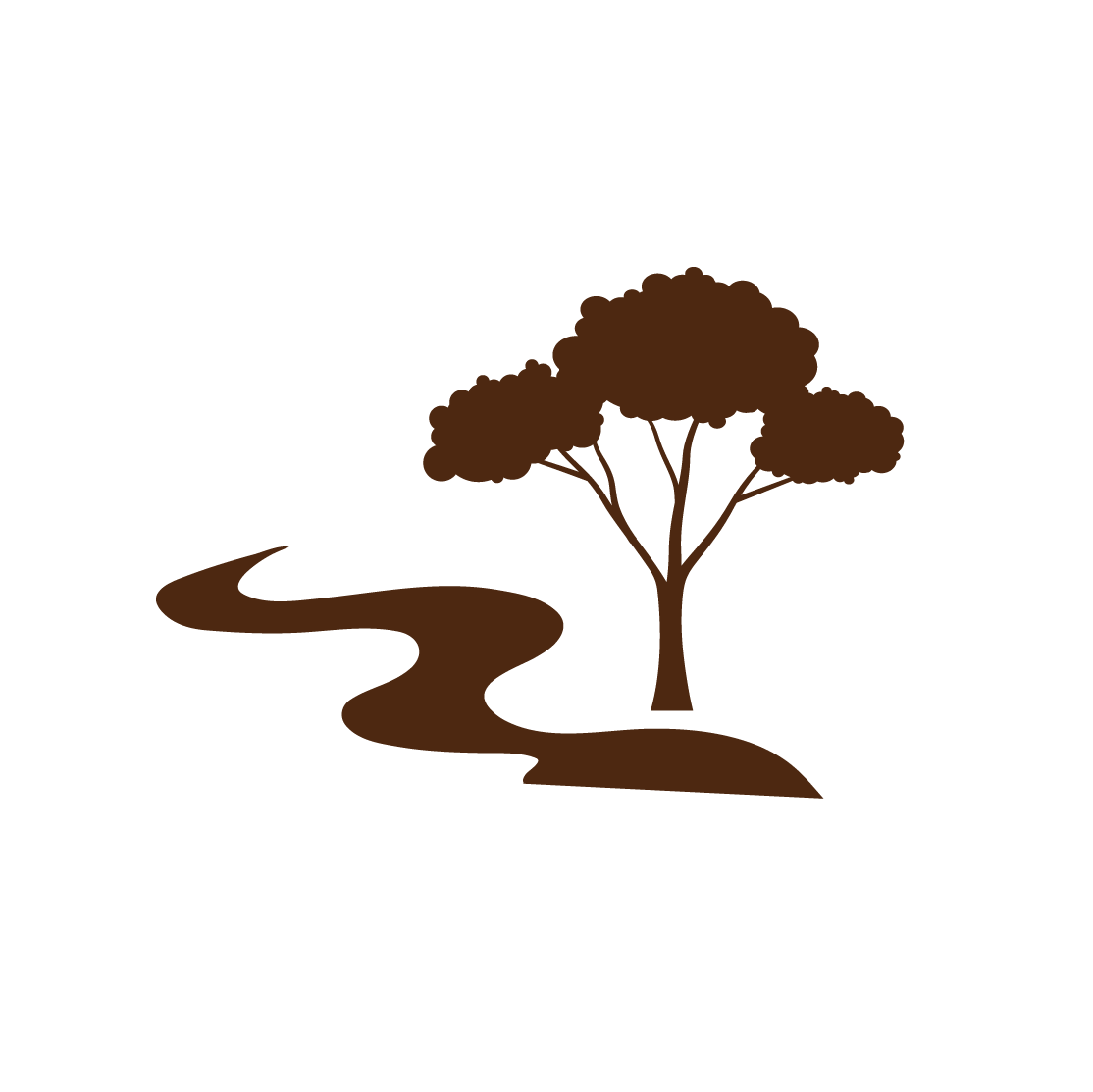 Brown silhouette of a tree with a winding path beside it.