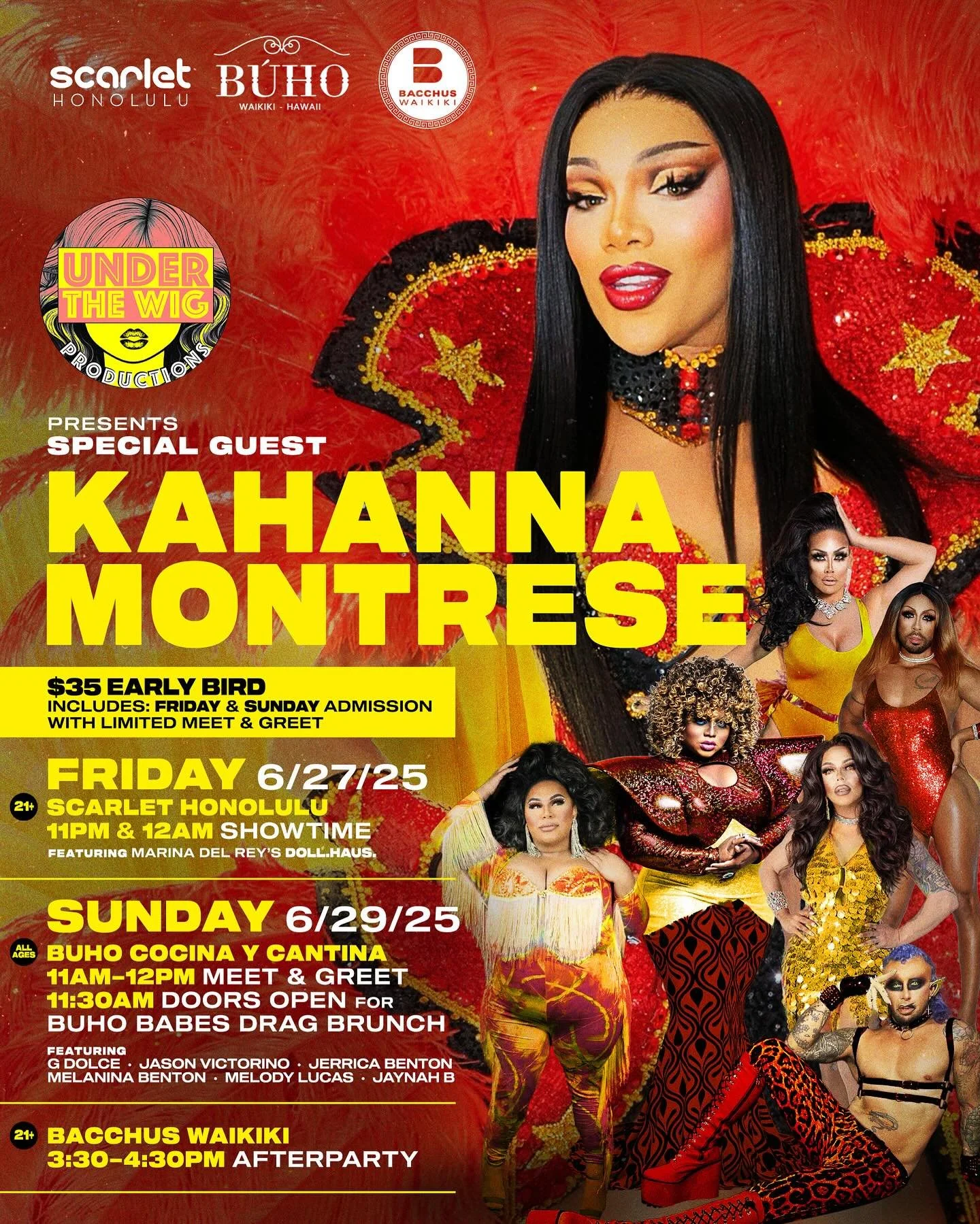 June is heating up so let&rsquo;s end it with a scorcher with @kahannamontrese 🔥🔥🔥 #RuPaulsDragRace Season 11 and #AllStars Season 8 

🌈 June 27th - FRIDAY NIGHT @scarlethnl featuring @marina_delrey2000 &lsquo;s @doll.haus._ 
🌈 June 29th - SUNDA