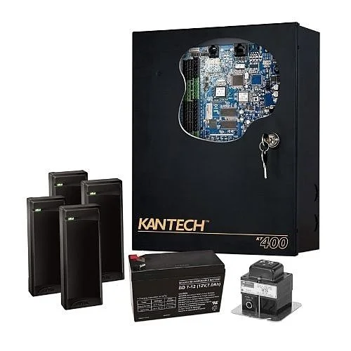Kantech access control panel with card readers and a backup battery